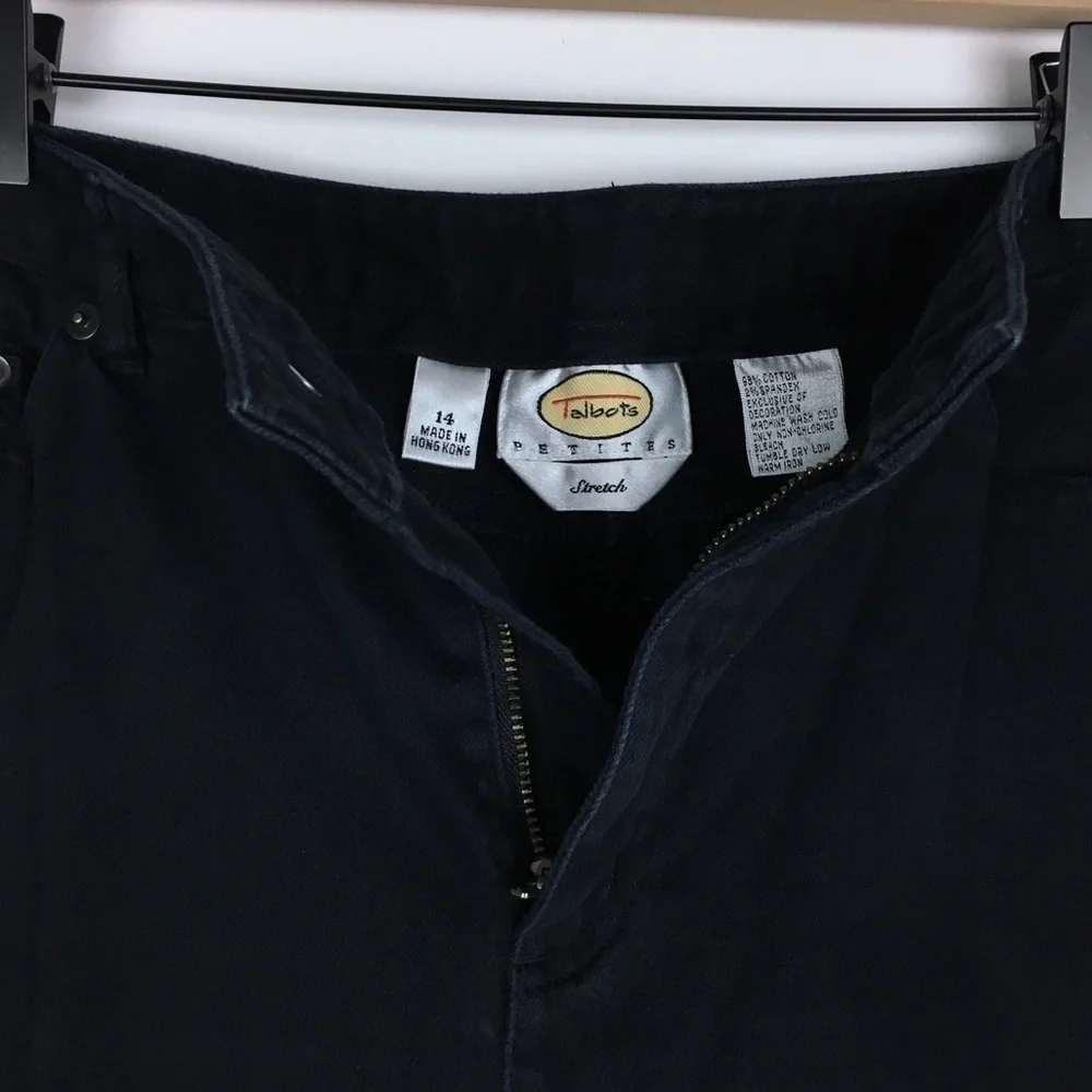 TALBOTS Jeans Black Wash Embroidered Pockets Stretch Denim Petite Plus Size 14P